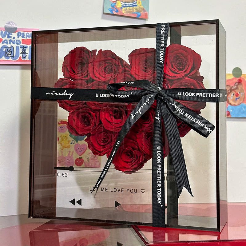 Personalized Mom Acrylic Flower Shadow Box Preserved Rose in a Acrylic Music Box- Premium Real Roses That Last 2 to 3 Years - Valentines Day Gifts for Her Birthday Gifts for Women Gifts Room Décor