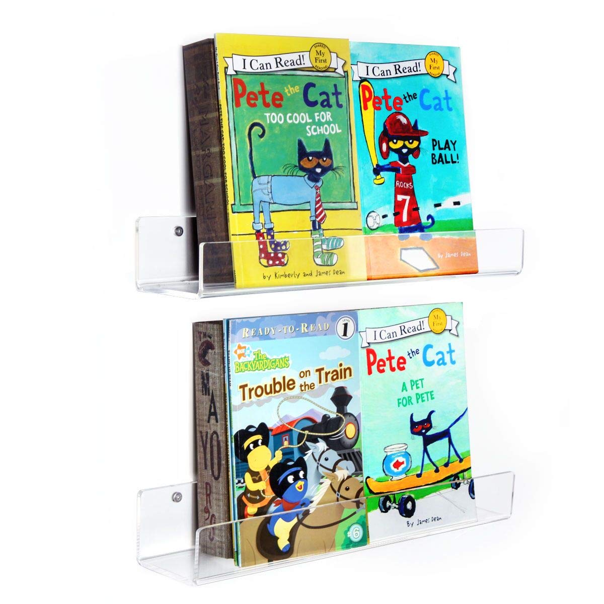 6Pack Acrylic Floating Shelves, 12 inch Clear Bathroom Wall Shelf, Bookshelves, Invisible Display for Office, Bedroom, Small Gap Allows Water to Escape, Free Screws & Drill Bit