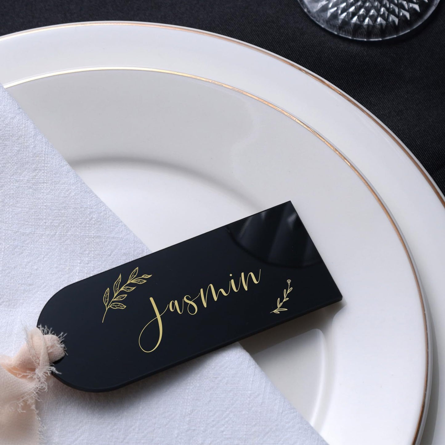 Acrylic DIY Arch Shape Wedding Seating Card with Ribbon, Party Name Tag, Reserved Seat Sign