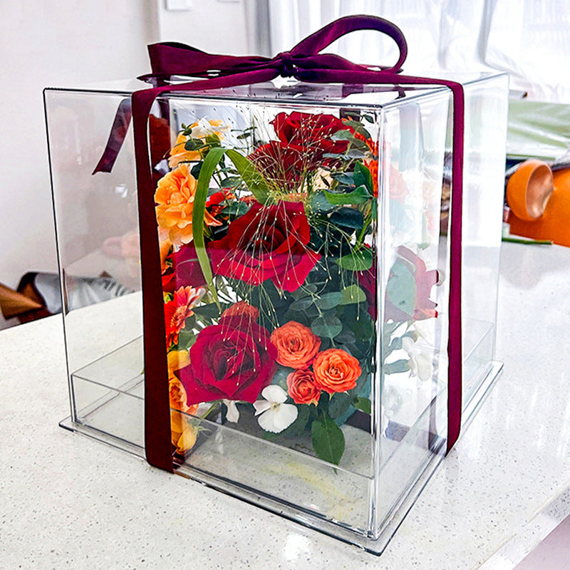 High Transparency Acrylic Wedding  Flower Box, Square Shape Fresh Flower Arranging Container
