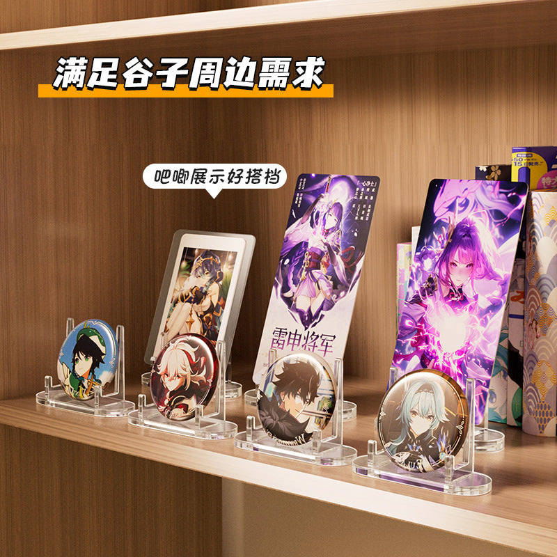Clear Acrylic Anime Stand – Multi-Purpose Display for Badges, Pins, Keychains, and Figures