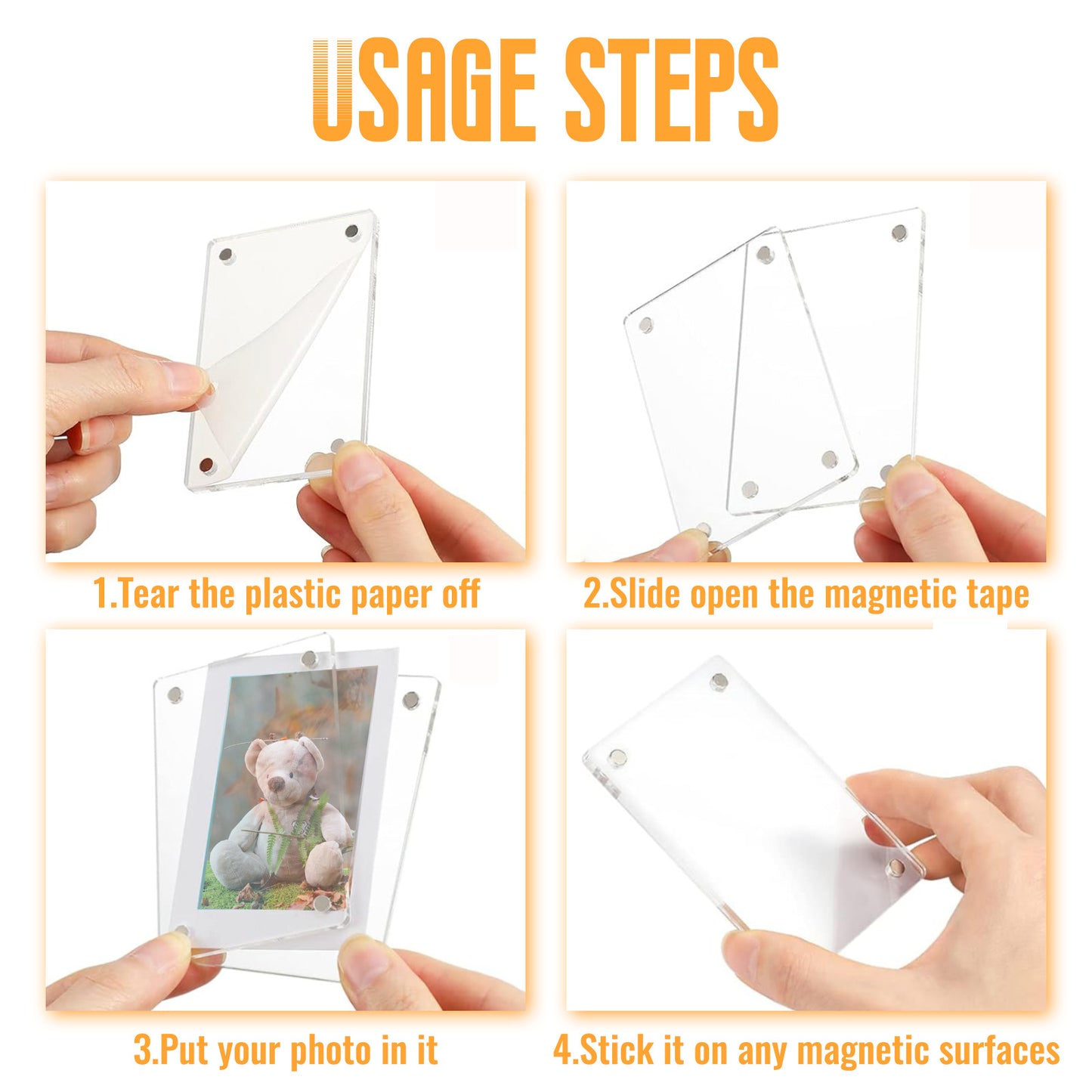 Customizable Magnetic Polaroid Photo Holder Acrylic Fridge Magnet Frame & Instant Photo Organizer