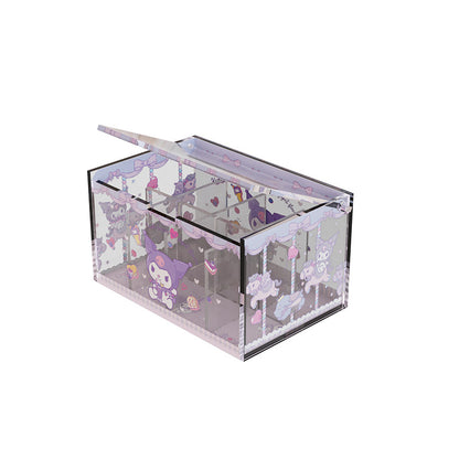 Anime Acrylic Puzzle Storage Box with Flip Lid, Removable Desktop Organizer and Decorative Display