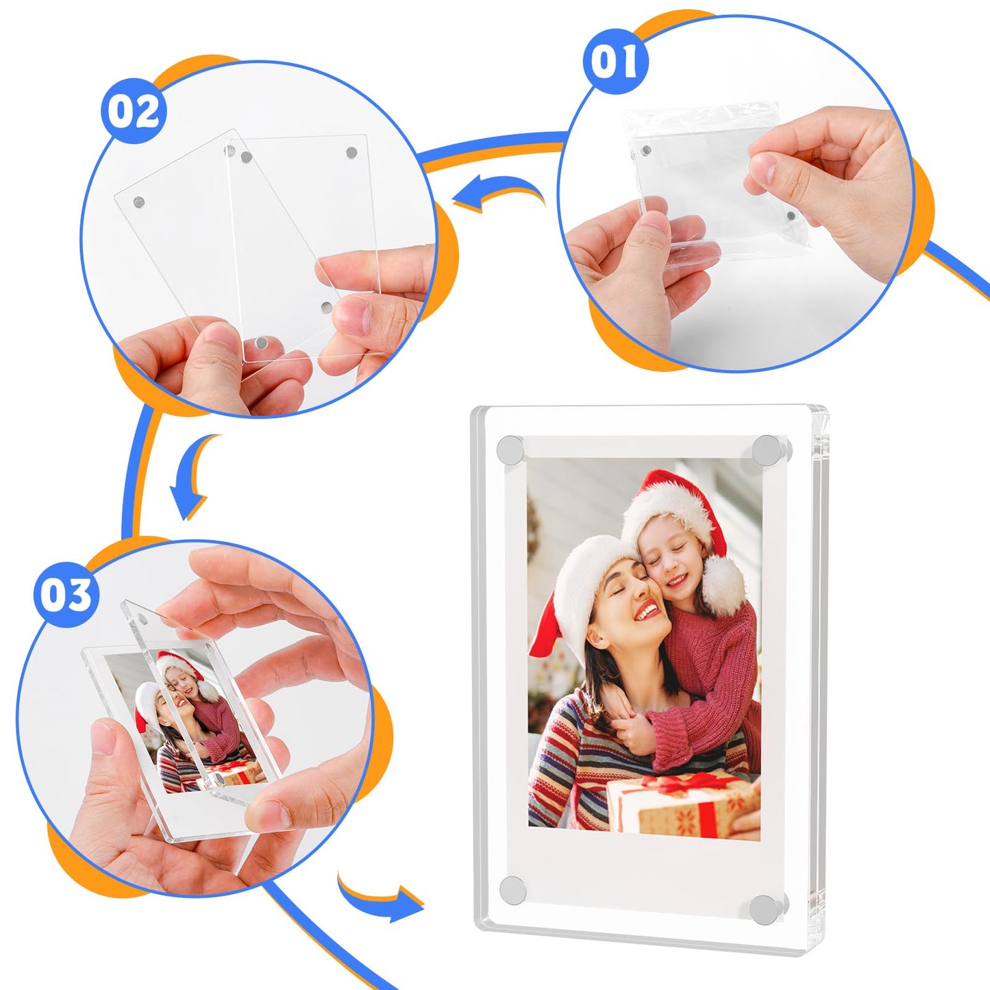 5 PCS Acrylic Fridge Magnetic Frame,Double Sided Refrigerator Magnet Picture Frame
