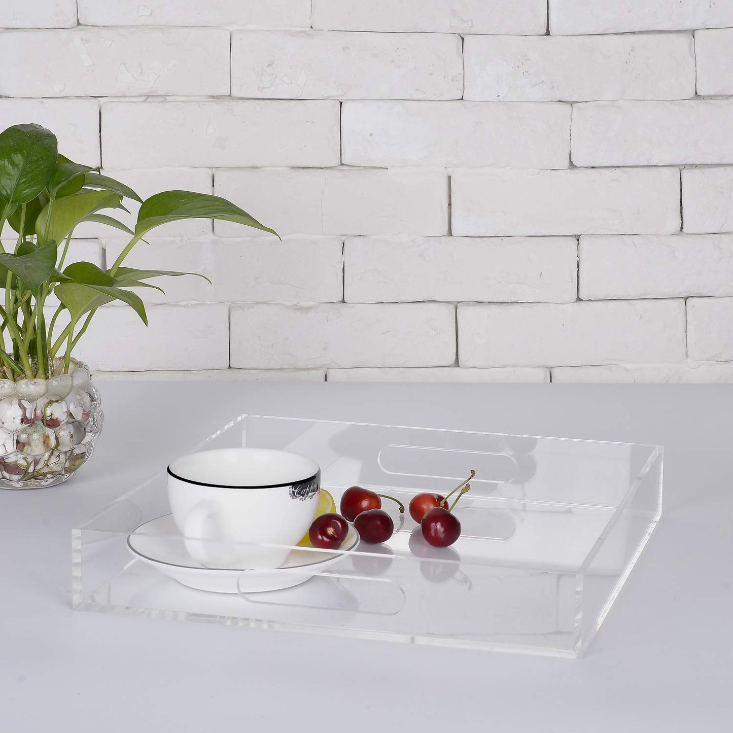 12x16 Inches -Spill Proof  Acrylic Serving Tray   Decorative Tray Organiser for Ottoman Coffee Table Countertop with Handles