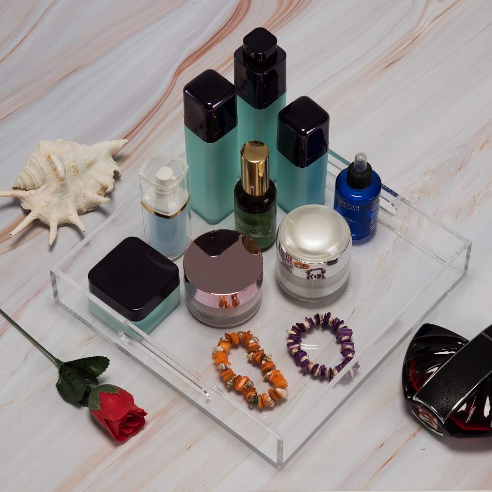 12x16 Inches -Spill Proof  Acrylic Serving Tray   Decorative Tray Organiser for Ottoman Coffee Table Countertop with Handles