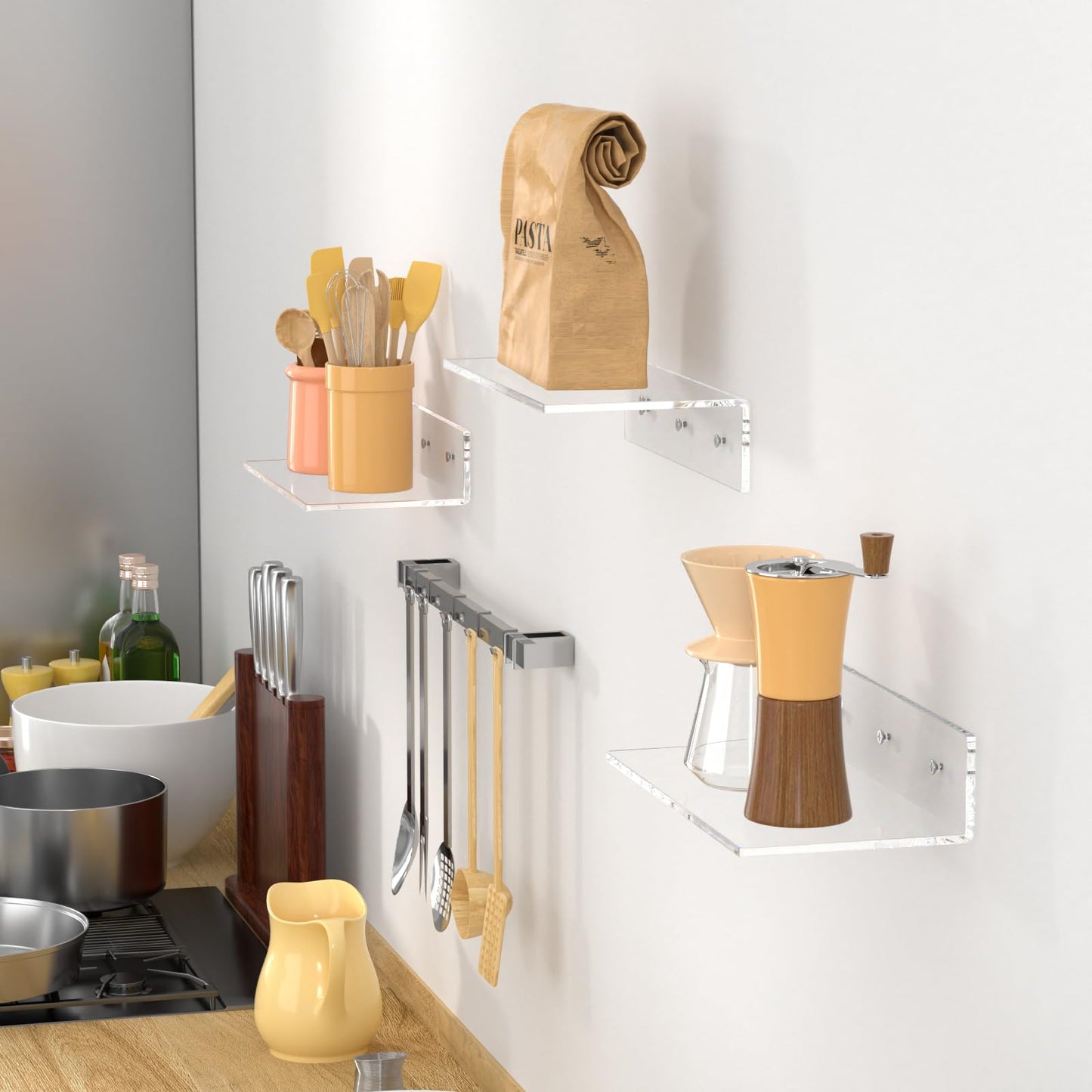 2 PCS Clear Acrylic Bathroom Shelves for Wall（15inch）