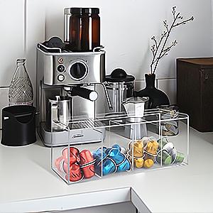 Coffee Pod Holder, Organizer for K Cup, Storage for Coffee Station Counter, Compatible with Nespresso Capsule& Keurig Pods, Coffee Bar Accessories, Acrylic 4 Compartment with Lid - Clear
