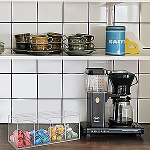 Coffee Pod Holder, Organizer for K Cup, Storage for Coffee Station Counter, Compatible with Nespresso Capsule& Keurig Pods, Coffee Bar Accessories, Acrylic 4 Compartment with Lid - Clear