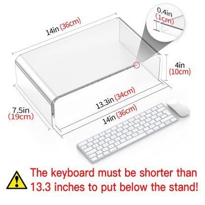 Acrylic Monitor Stand Riser and Laptop Stand - Clear Desk Accessories for Home and Office, White Aesthetic Decorations, iMac Organizer.