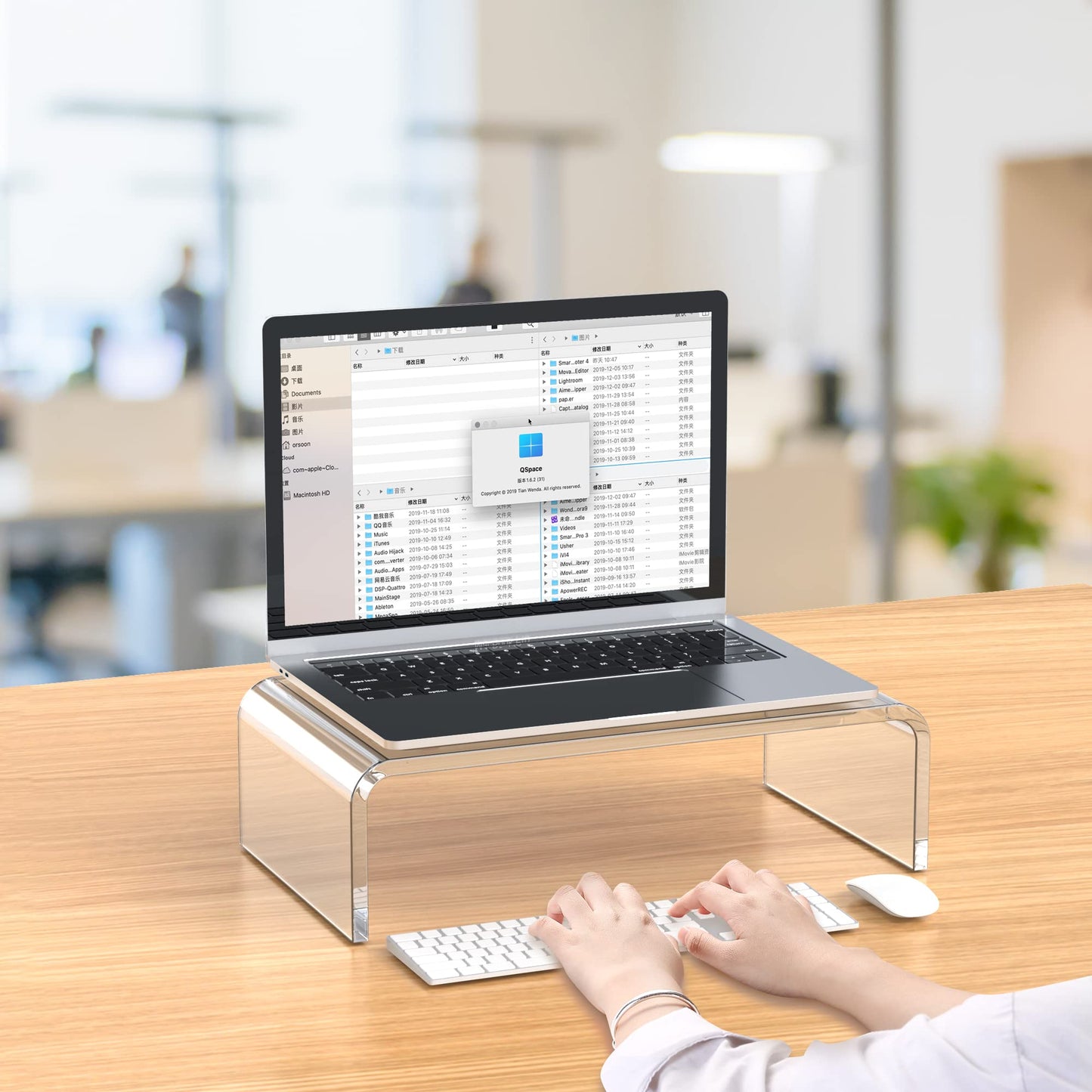 Acrylic Monitor Stand Riser and Laptop Stand - Clear Desk Accessories for Home and Office, White Aesthetic Decorations, iMac Organizer.