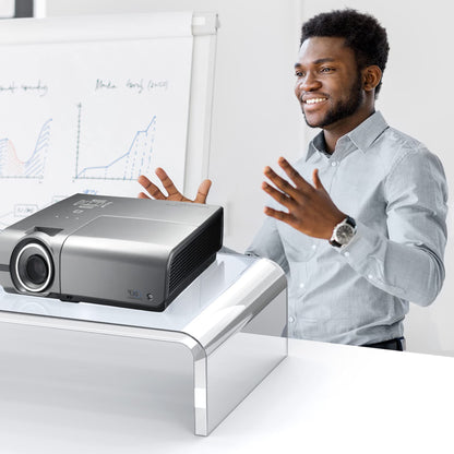 Acrylic Monitor Stand Riser and Laptop Stand - Clear Desk Accessories for Home and Office, White Aesthetic Decorations, iMac Organizer.