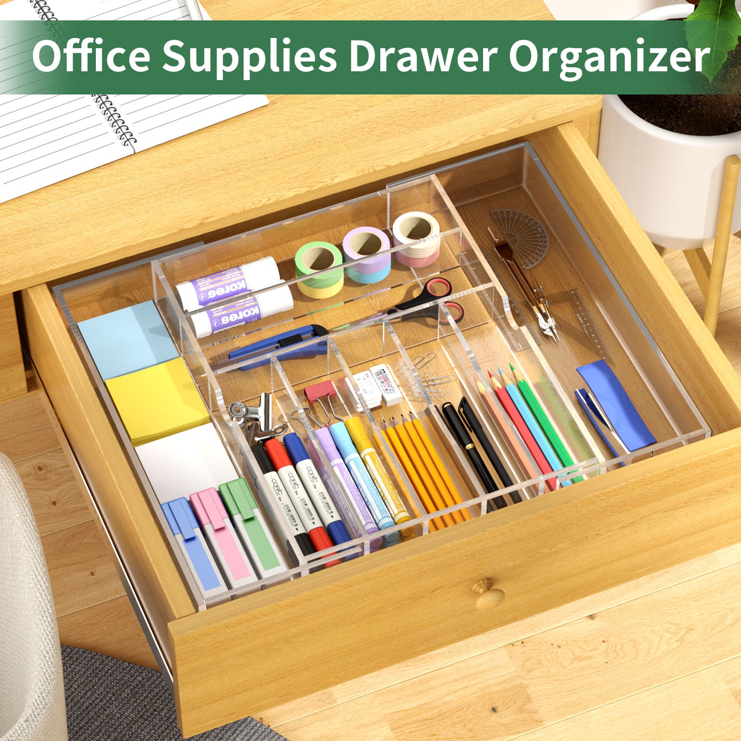 Expandable Kitchen Drawer Organizer for Flatware and Utensils,Clear Acrylic Adjustable Silverware Tray for Drawer,Office,Bathroom Supplies-9 Compartments