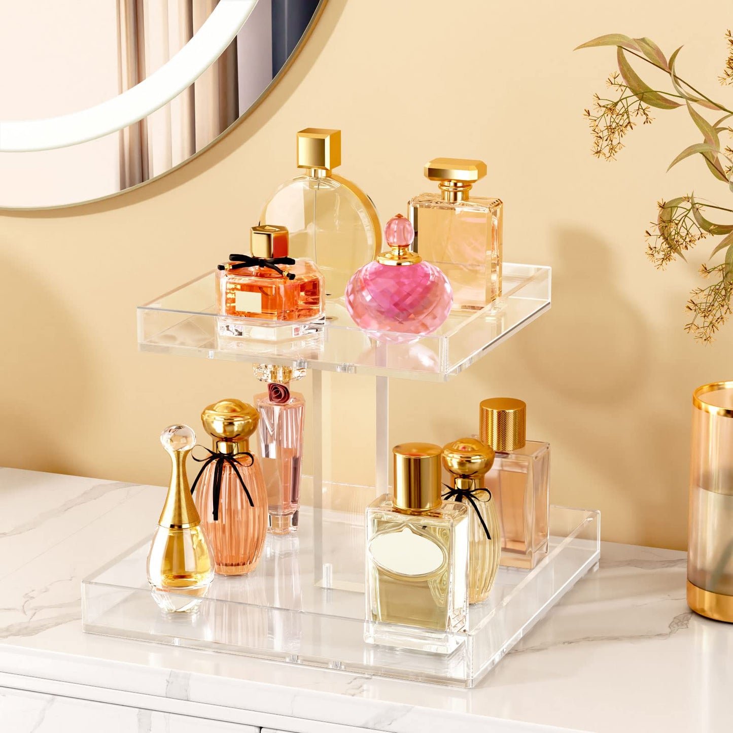 3-Tier Perfume Organizer, Clear Resin, Rectangular Tray, Sturdy Design, Space Saver, Convenient Access, Easy Assembly