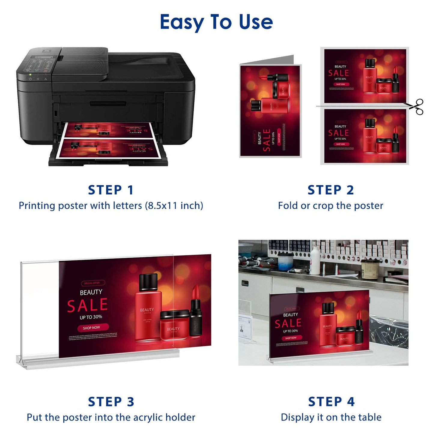 8.5x11 Acrylic Sign Holder 3 Pack Vertical Double-Sided Display