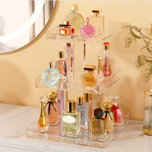 3-Tier Perfume Organizer, Clear Resin, Rectangular Tray, Sturdy Design, Space Saver, Convenient Access, Easy Assembly