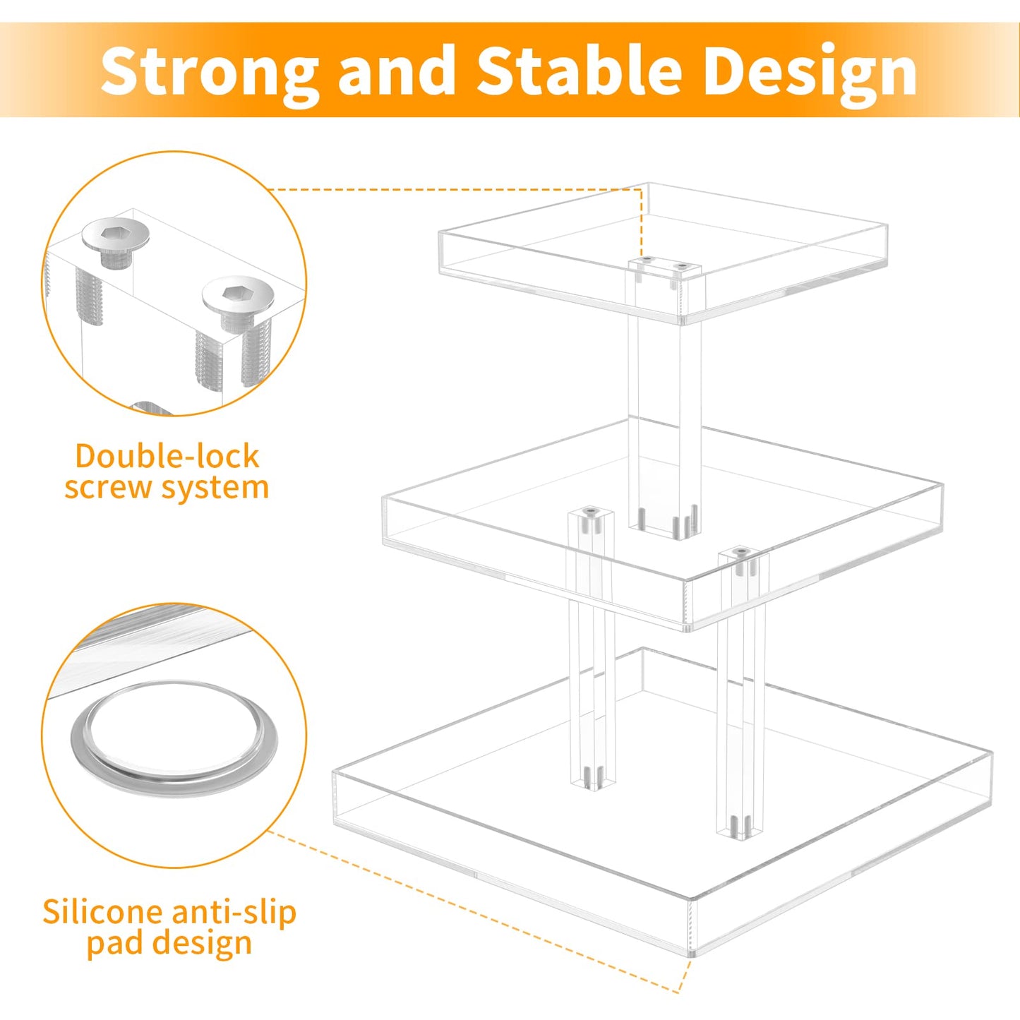 3-Tier Perfume Organizer, Clear Resin, Rectangular Tray, Sturdy Design, Space Saver, Convenient Access, Easy Assembly