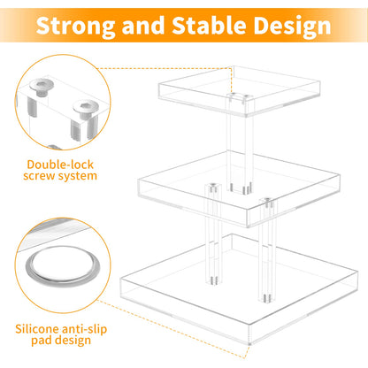 3-Tier Perfume Organizer, Clear Resin, Rectangular Tray, Sturdy Design, Space Saver, Convenient Access, Easy Assembly