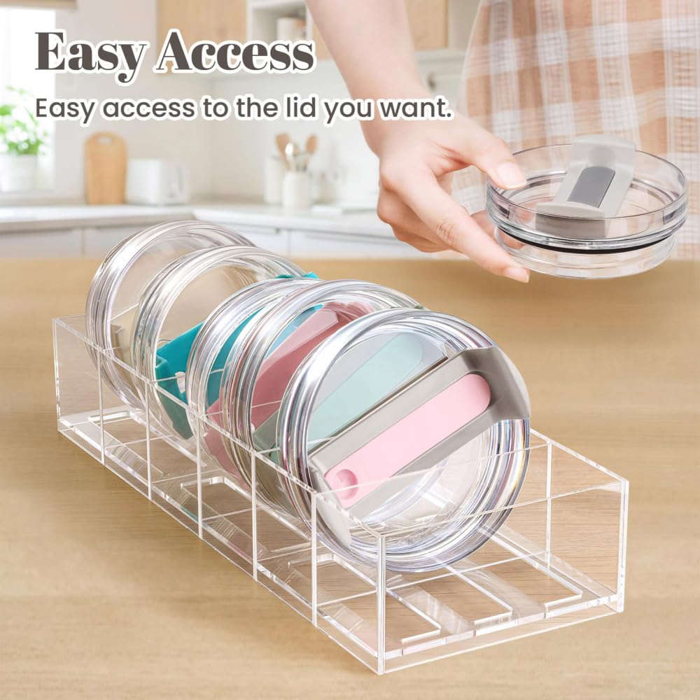 Acrylic Tumbler Lid Organizer, Cup Lid Organizer for Yeti Tumbler/Stanley Tumbler/Simple Modern Tumbler Lids, Tumbler Lid Holder for Kitchen Countertop