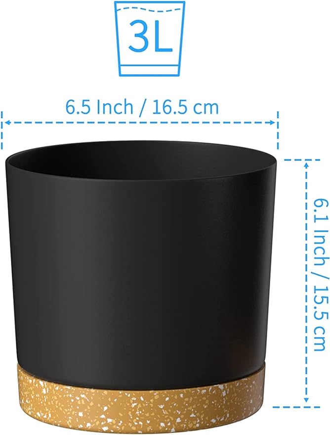 6.5inch Plant Pots, Plastic Planter with Drainage Hole and Saucer, A Set of 2 Flower Pots for Indoor, Outdoor, House Plants, Succulents, Flowers