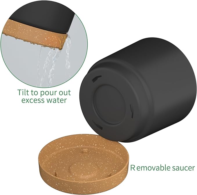 6.5inch Plant Pots, Plastic Planter with Drainage Hole and Saucer, A Set of 2 Flower Pots for Indoor, Outdoor, House Plants, Succulents, Flowers