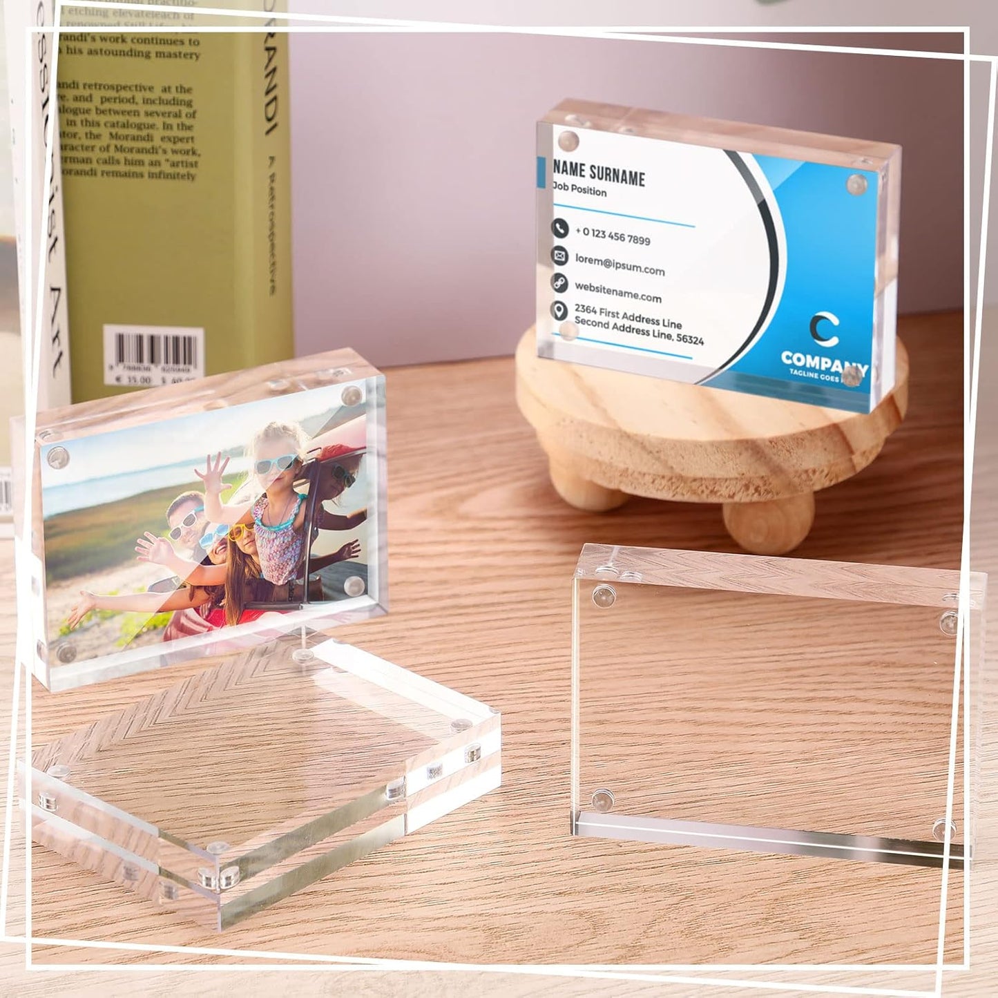 2 Pack Acrylic Picture Frames 2x3, Mini Wallet Size for Photos, Tabletop, Desktop