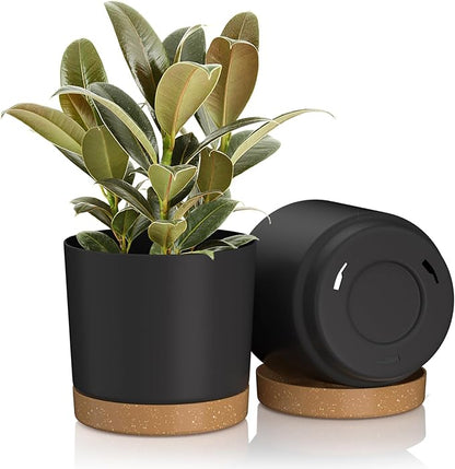 6.5inch Plant Pots, Plastic Planter with Drainage Hole and Saucer, A Set of 2 Flower Pots for Indoor, Outdoor, House Plants, Succulents, Flowers