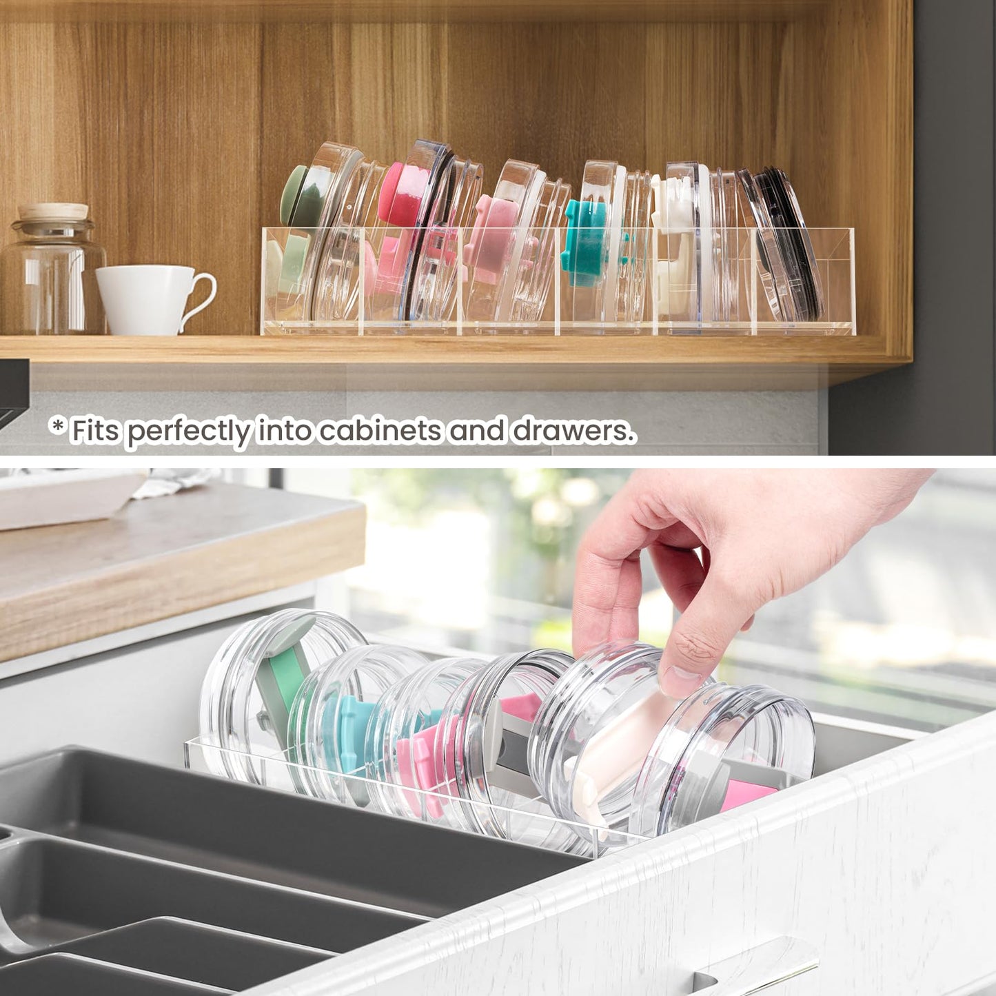 Acrylic Tumbler Lid Organizer, Cup Lid Organizer for Yeti Tumbler/Stanley Tumbler/Simple Modern Tumbler Lids, Tumbler Lid Holder for Kitchen Countertop