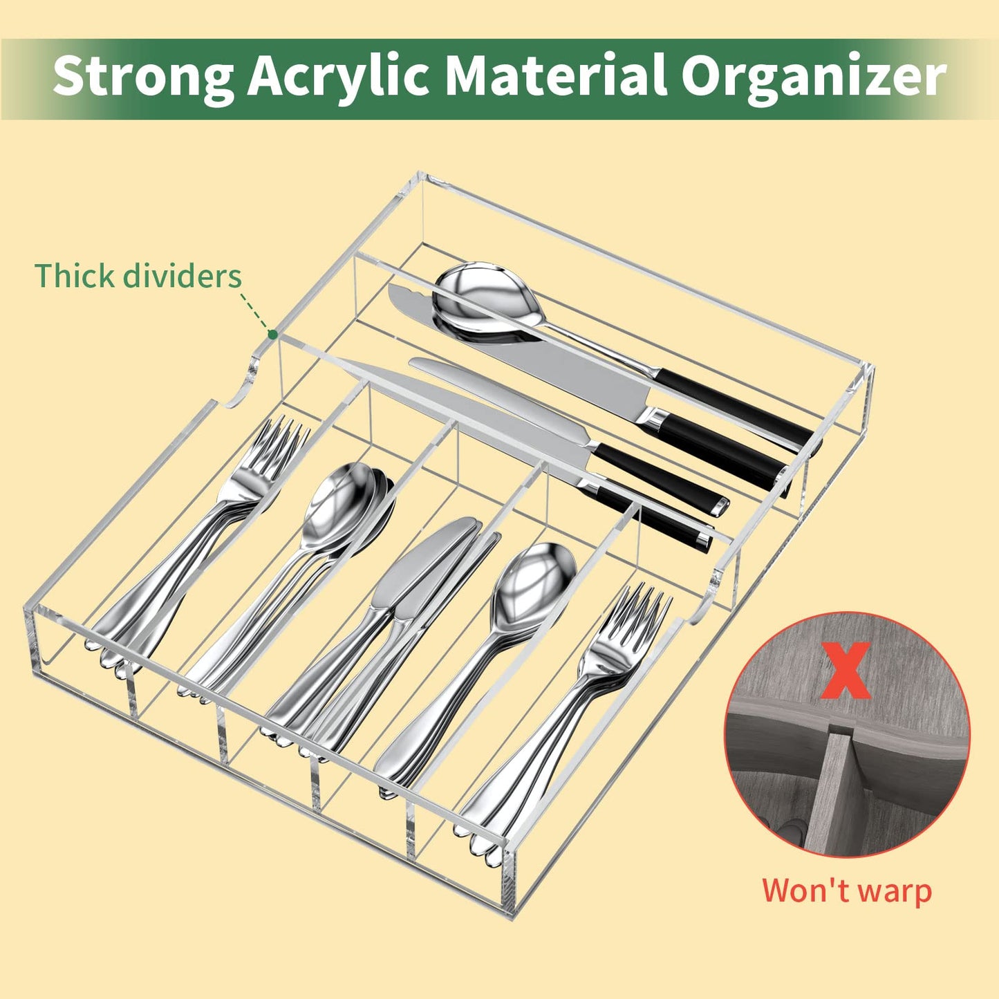 Expandable Kitchen Drawer Organizer for Flatware and Utensils,Clear Acrylic Adjustable Silverware Tray for Drawer,Office,Bathroom Supplies-9 Compartments