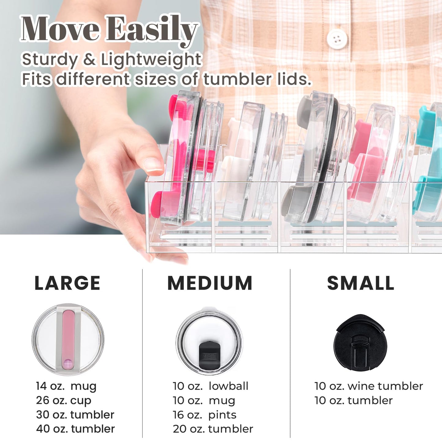 Acrylic Tumbler Lid Organizer, Cup Lid Organizer for Yeti Tumbler/Stanley Tumbler/Simple Modern Tumbler Lids, Tumbler Lid Holder for Kitchen Countertop