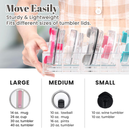 Acrylic Tumbler Lid Organizer, Cup Lid Organizer for Yeti Tumbler/Stanley Tumbler/Simple Modern Tumbler Lids, Tumbler Lid Holder for Kitchen Countertop
