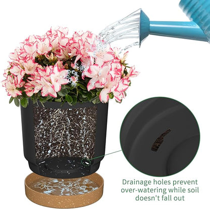 6.5inch Plant Pots, Plastic Planter with Drainage Hole and Saucer, A Set of 2 Flower Pots for Indoor, Outdoor, House Plants, Succulents, Flowers