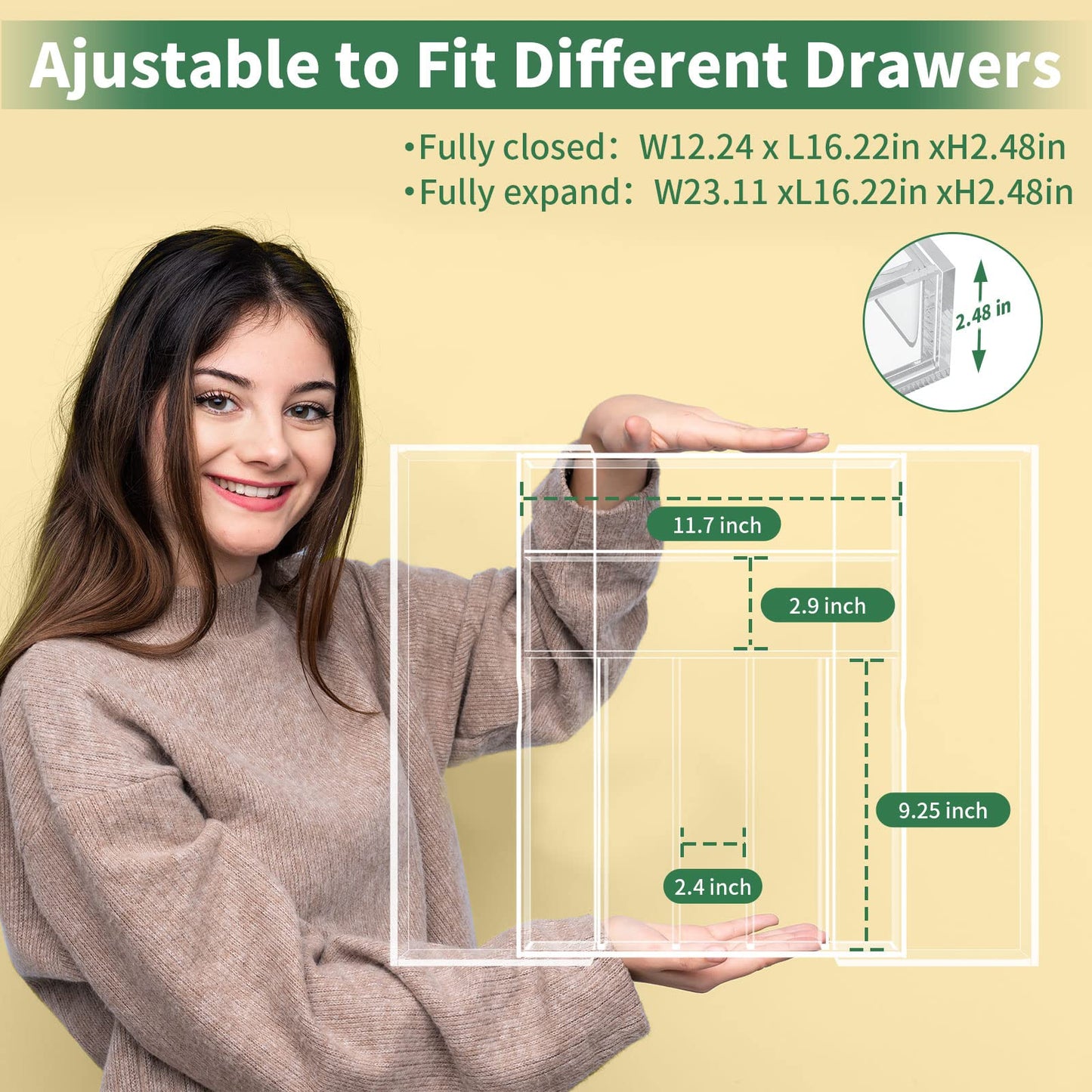 Expandable Kitchen Drawer Organizer for Flatware and Utensils,Clear Acrylic Adjustable Silverware Tray for Drawer,Office,Bathroom Supplies-9 Compartments