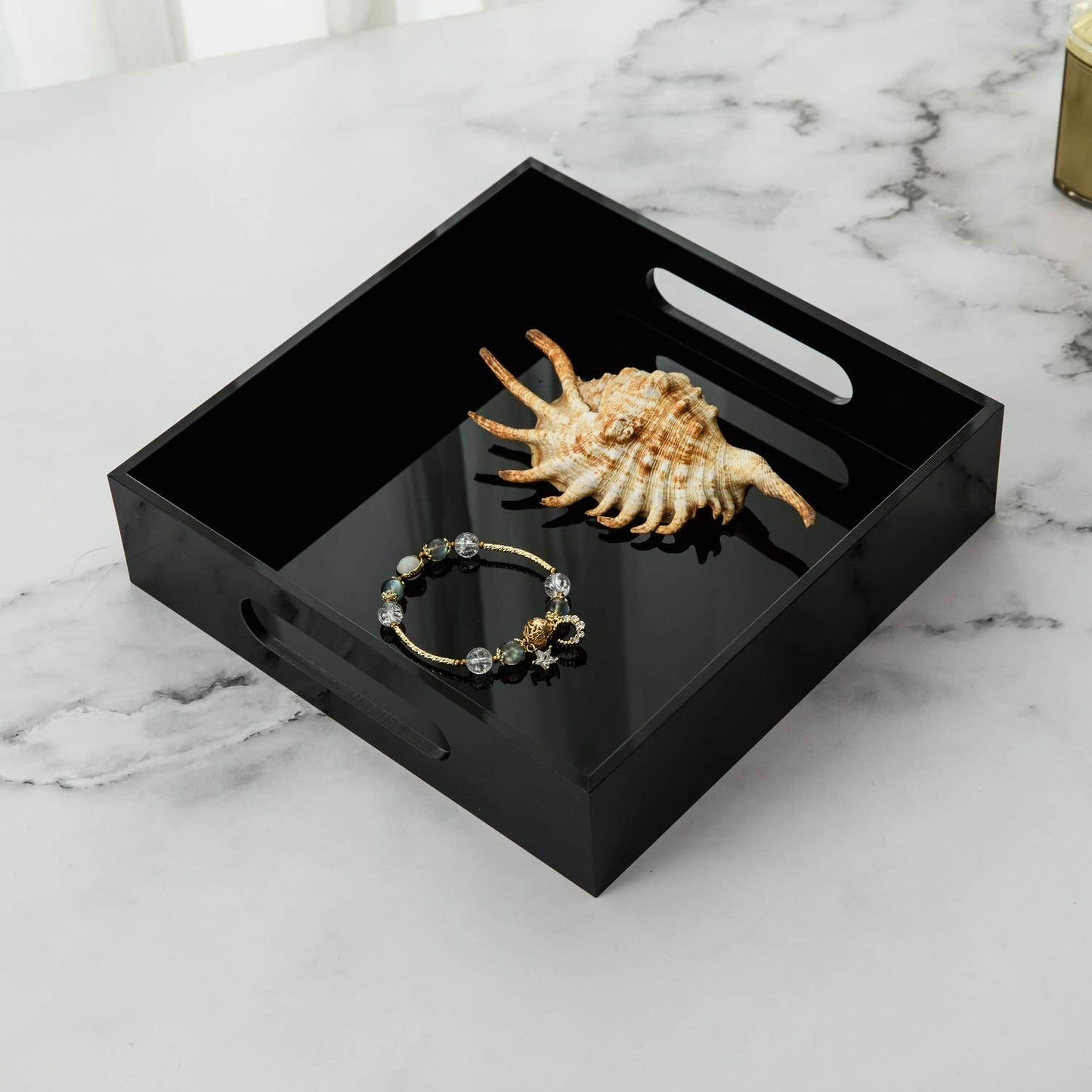 12x16 Inches -Spill Proof  Acrylic Serving Tray   Decorative Tray Organiser for Ottoman Coffee Table Countertop with Handles