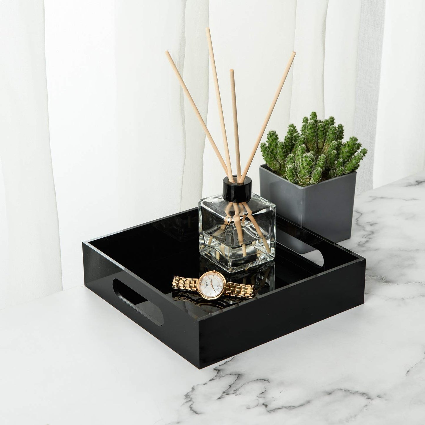 12x16 Inches -Spill Proof  Acrylic Serving Tray   Decorative Tray Organiser for Ottoman Coffee Table Countertop with Handles