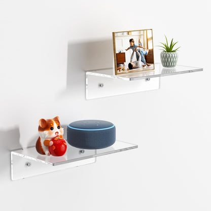 2 PCS Clear Acrylic Bathroom Shelves for Wall（15inch）