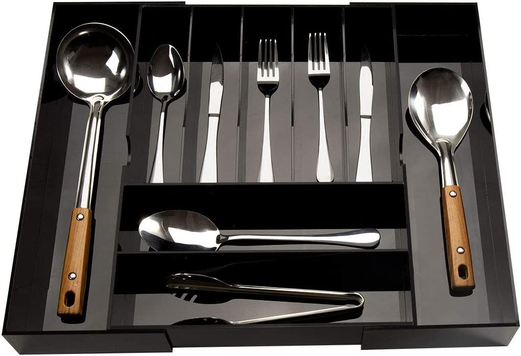 Expandable Kitchen Drawer Organizer for Flatware and Utensils,Clear Acrylic Adjustable Silverware Tray for Drawer,Office,Bathroom Supplies-9 Compartments
