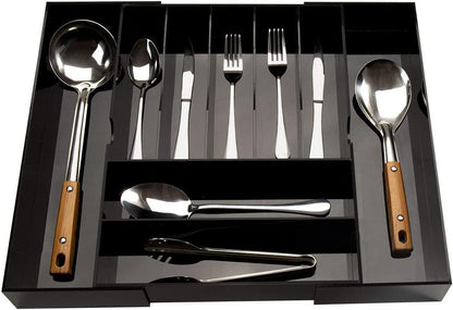 Expandable Kitchen Drawer Organizer for Flatware and Utensils,Clear Acrylic Adjustable Silverware Tray for Drawer,Office,Bathroom Supplies-9 Compartments