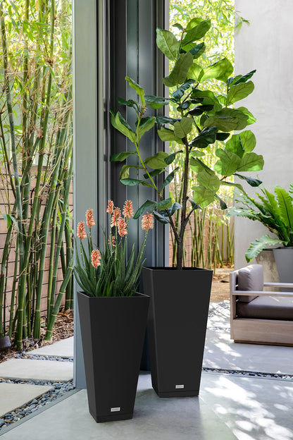 Indoor/Outdoor Taper Planter, Set of 2 (30 inch, Black)