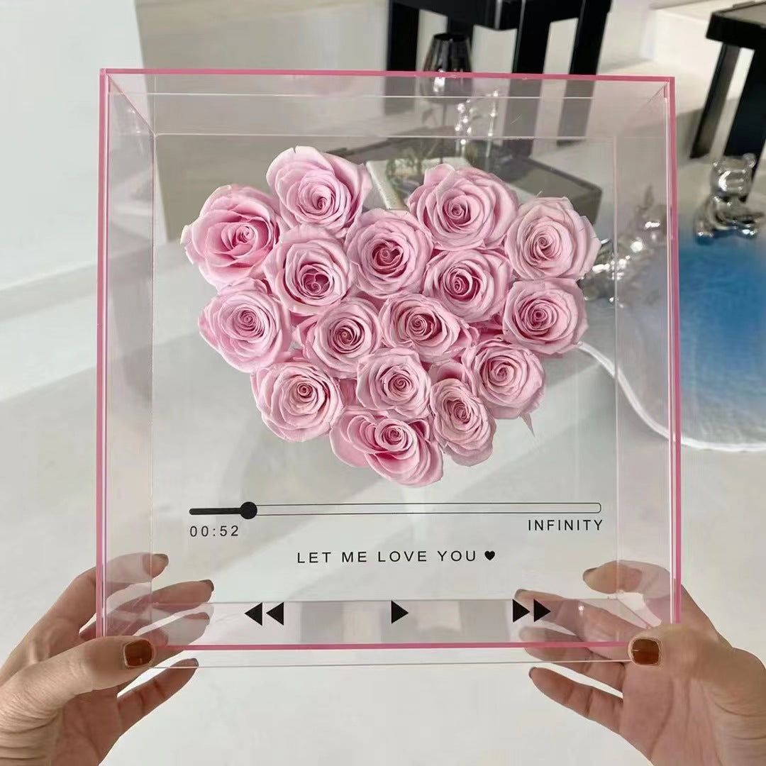 Personalized Mom Acrylic Flower Shadow Box Preserved Rose in a Acrylic Music Box- Premium Real Roses That Last 2 to 3 Years - Valentines Day Gifts for Her Birthday Gifts for Women Gifts Room Décor