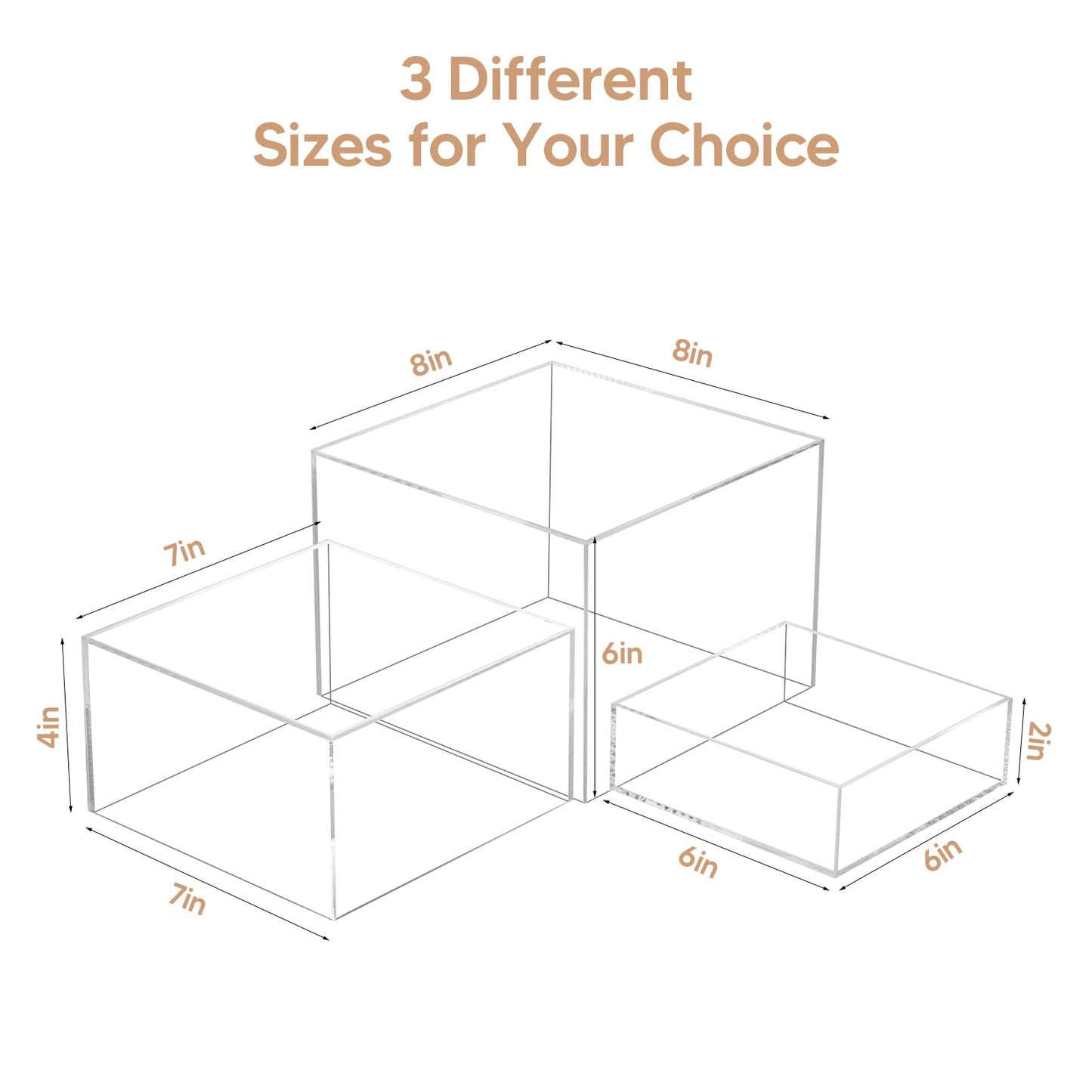 3 Pack Acrylic Display Boxes Cube Riser,Food Risers for Wedding ,Buffet Tables,Jewelry Display,for clothing storage.