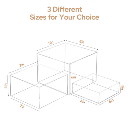 3 Pack Acrylic Display Boxes Cube Riser,Food Risers for Wedding ,Buffet Tables,Jewelry Display,for clothing storage.