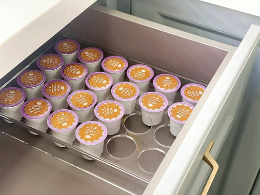 2 Pack of 35 Slots Flat Countertop Coffee Pod Holder K Cup Organizer Tray Clear Acrylic Coffee Pod Organizer for Office and Kitchen Counter or Drawer Compatible With KCup Pods