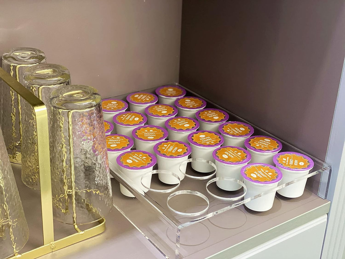 2 Pack of 35 Slots Flat Countertop Coffee Pod Holder K Cup Organizer Tray Clear Acrylic Coffee Pod Organizer for Office and Kitchen Counter or Drawer Compatible With KCup Pods