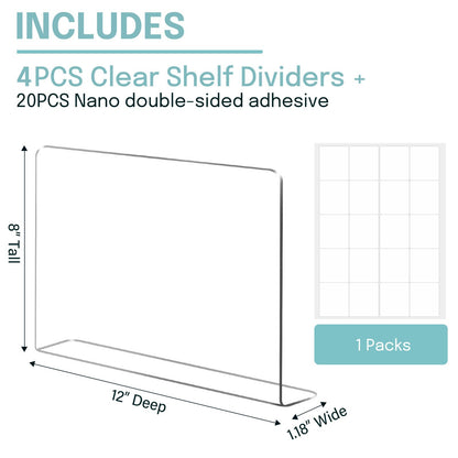 4 PCS Clear  Acrylic Tall Cabinet Shelf Dividers Organizer for Wood Shelves Closets