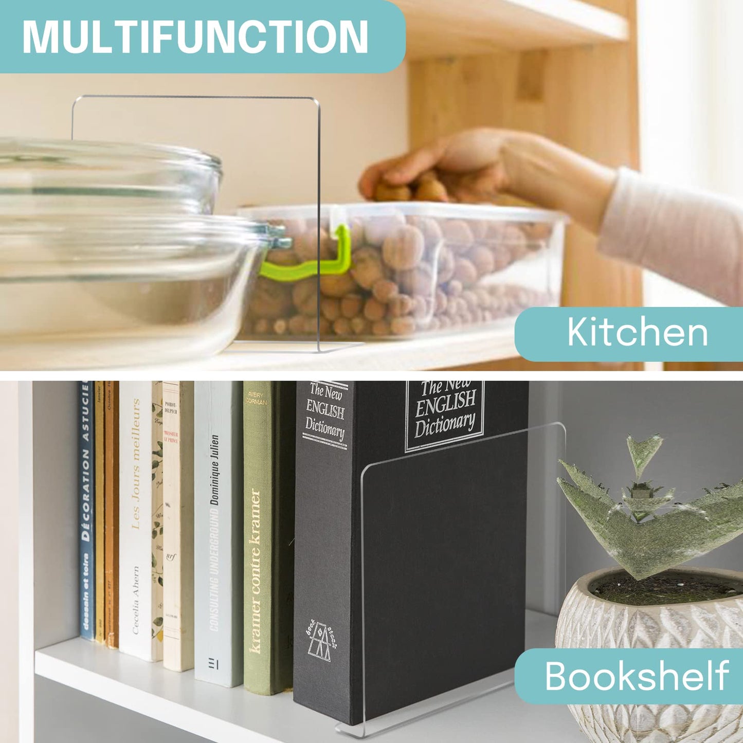 4 PCS Clear  Acrylic Tall Cabinet Shelf Dividers Organizer for Wood Shelves Closets