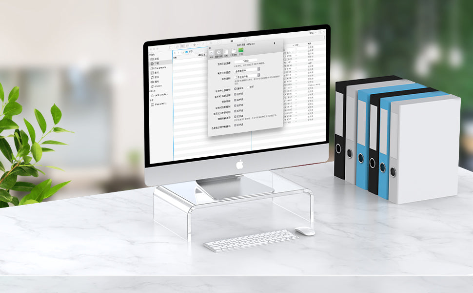 Acrylic Monitor Stand Riser and Laptop Stand - Clear Desk Accessories for Home and Office, White Aesthetic Decorations, iMac Organizer.