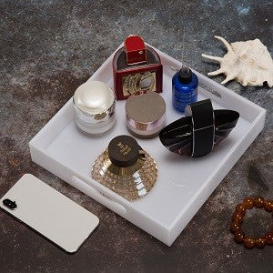 12x16 Inches -Spill Proof  Acrylic Serving Tray   Decorative Tray Organiser for Ottoman Coffee Table Countertop with Handles