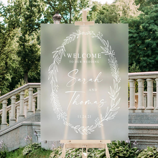 Custom Floral Acrylic Wedding Welcome Sign - Personalized Transparent Board with Elegant Flower Design for Wedding Ceremony, Reception, and Events