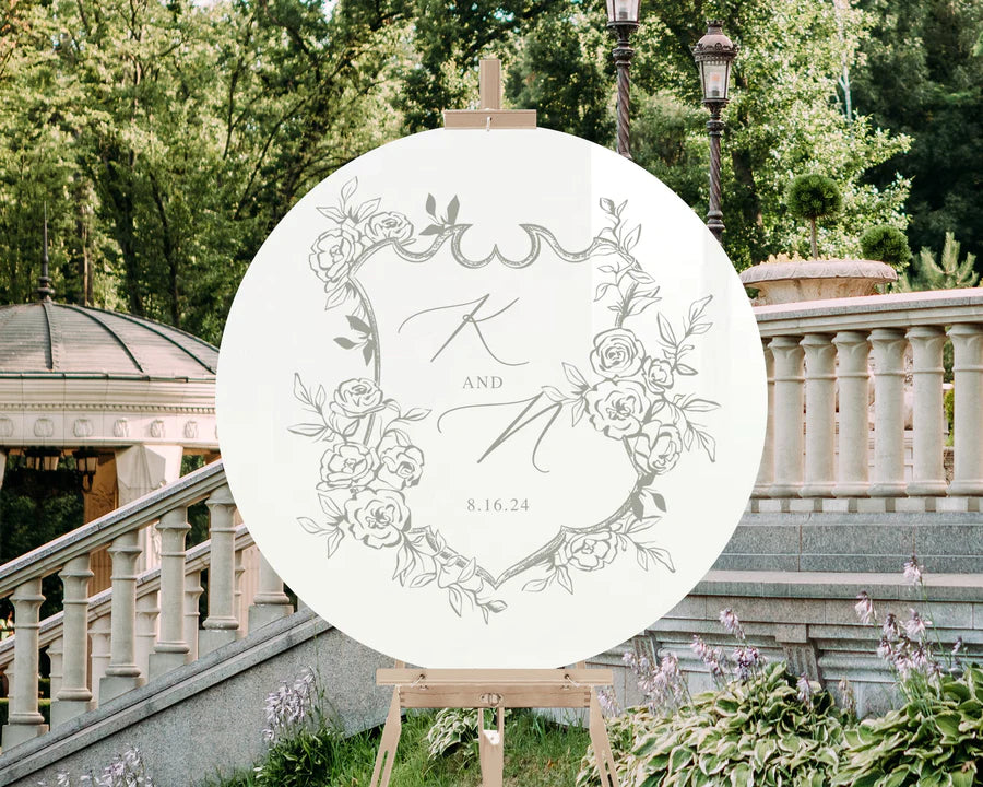 Custom Round Acrylic Wedding Welcome Sign - Personalized Transparent Circle Ceremony Greeting Board for Elegant Wedding Decor